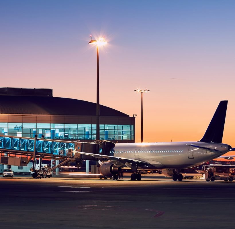 Airport at the colorful sunset